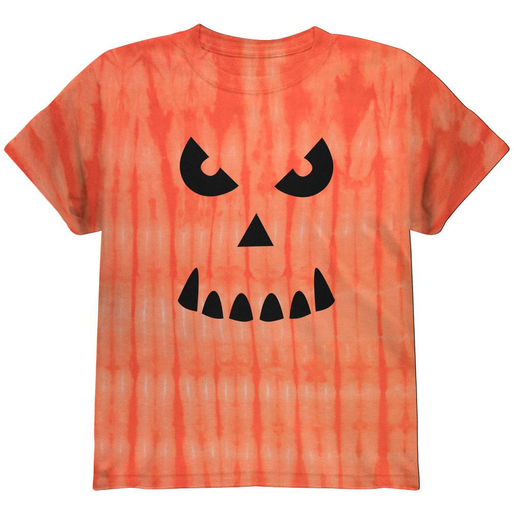 Halloween Jack-O-Lantern Spooky Face Tie Dye Youth T-Shirt Youth T-Shirts Old Glory LG Multi 