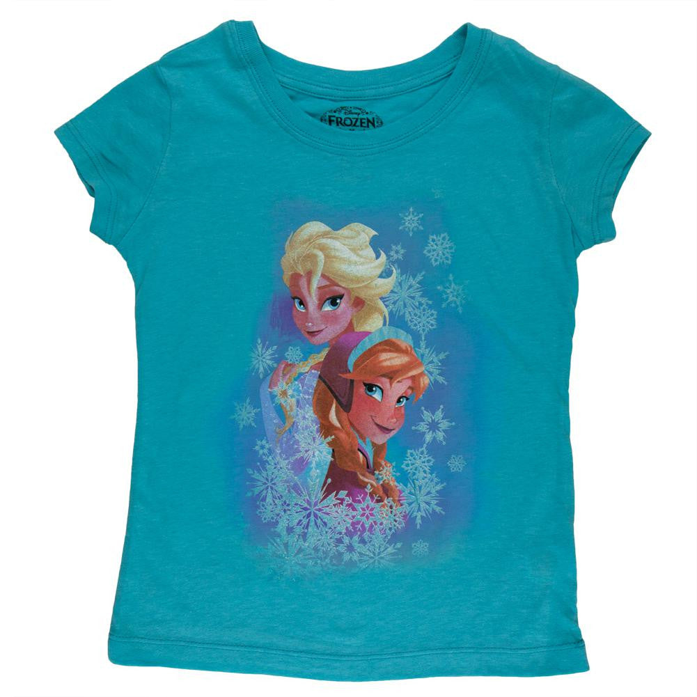 Frozen - Elsa and Anna Snow Collage Girls Juvy T-Shirt Juvenile T-Shirts Frozen J4 Light Blue 