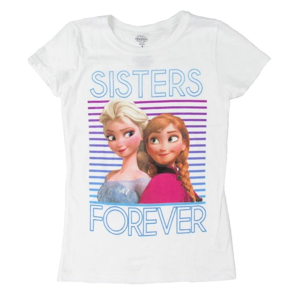 Frozen - Sisters Forever Girls Youth T-Shirt Youth T-Shirts Frozen LG White