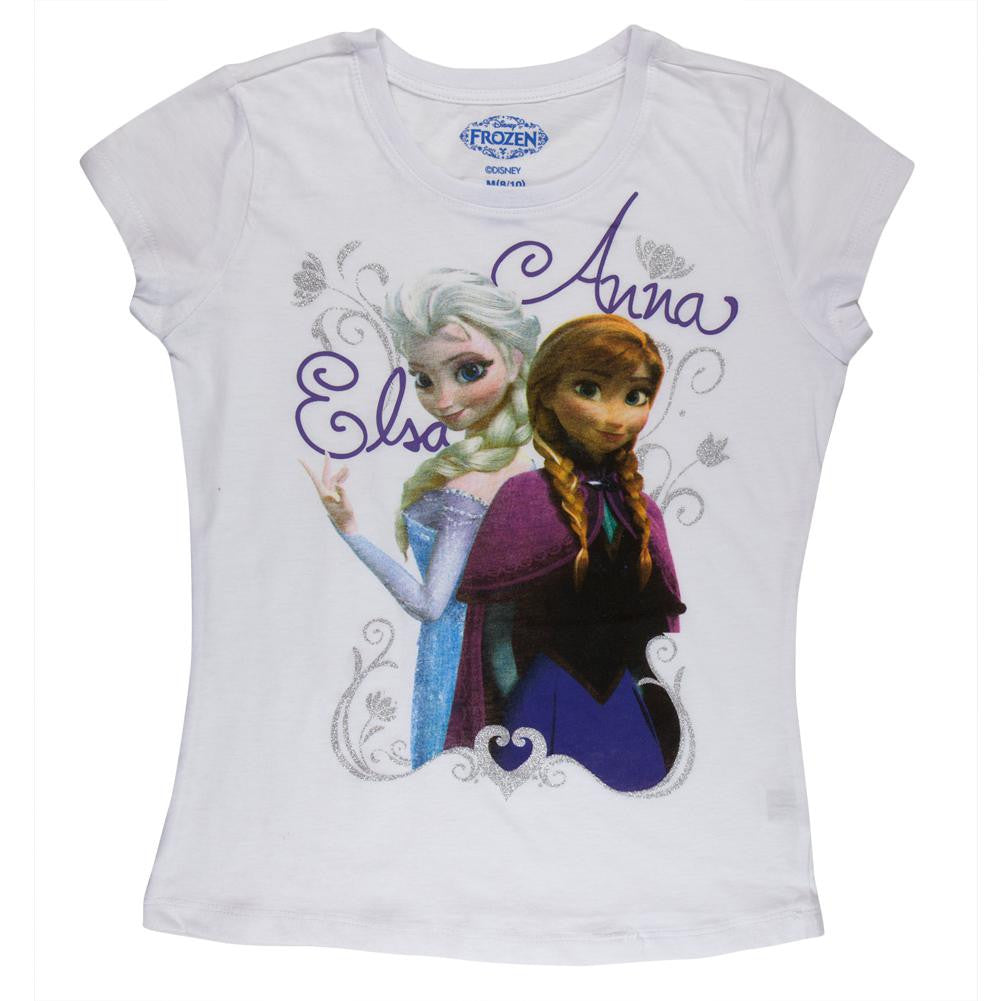 Frozen - Back to Back Girls Youth Capsleeve T-Shirt Youth T-Shirts Frozen LG White