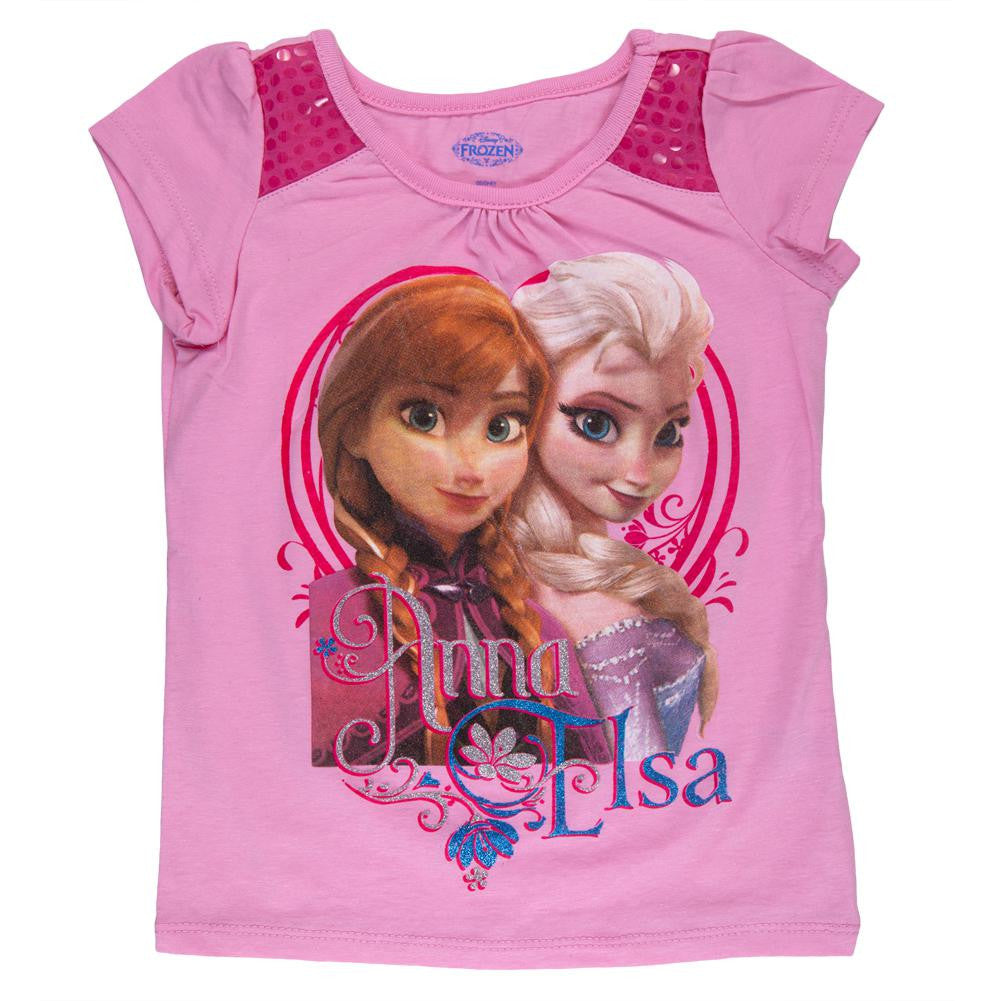 Frozen - Anna & Elsa Sequin Toddler Sequin Shoulder T-Shirt Toddler T-Shirts Frozen 2T Pink 