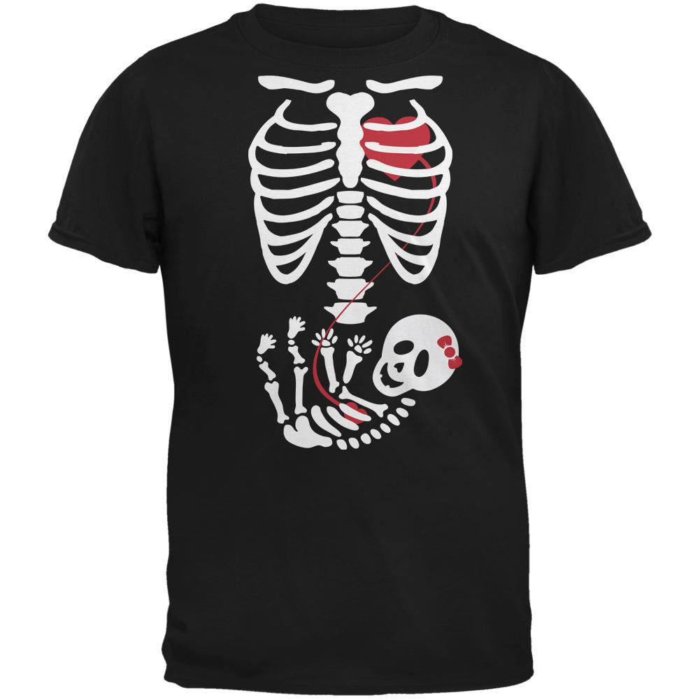 Halloween Skeleton Costume with Baby Girl Unisex T Shirt - Black Men's T-Shirts Old Glory SM  