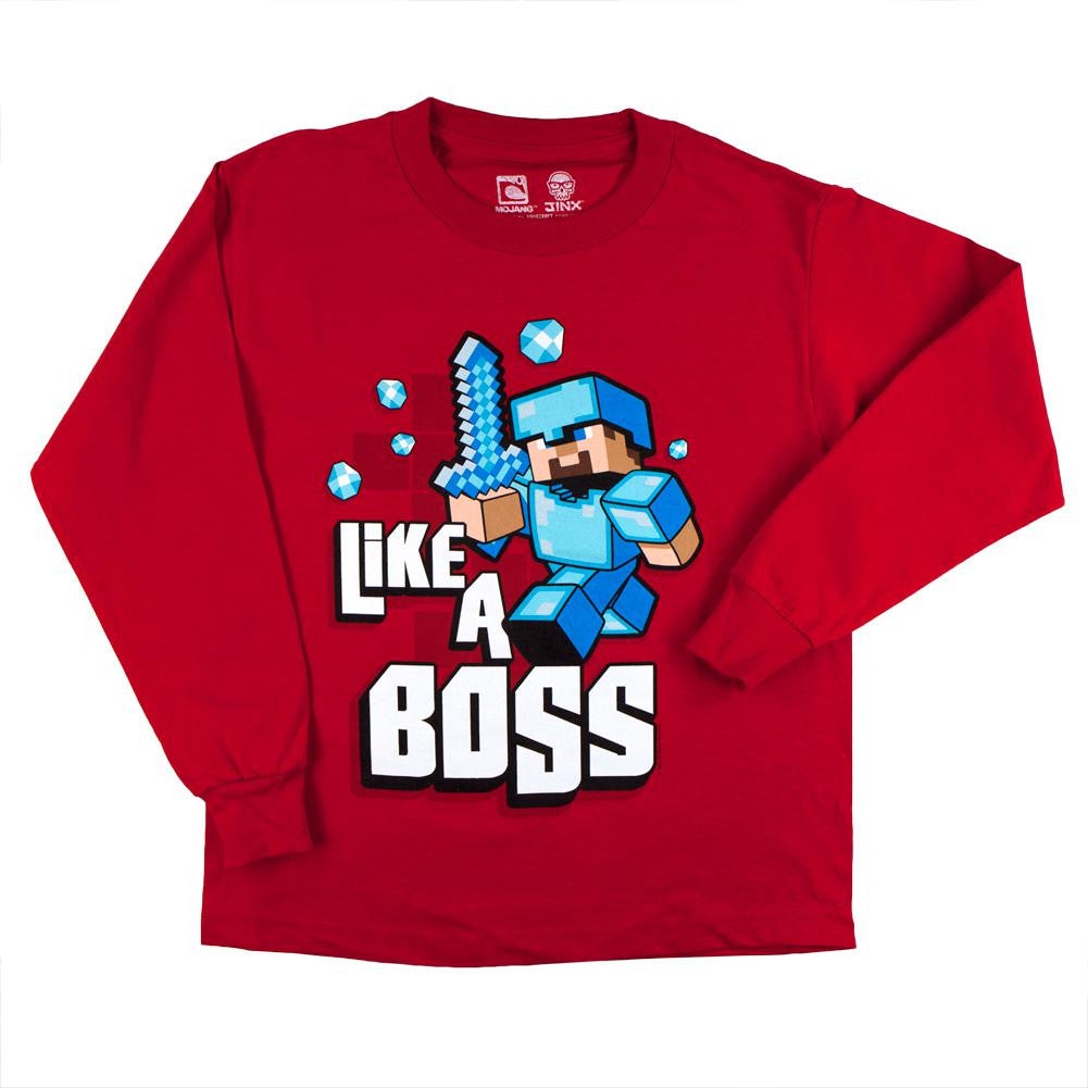 Minecraft - Like a Boss Youth Long Sleeve T-Shirt Youth Long Sleeves Minecraft LG Red