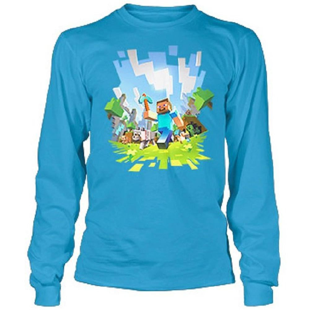 Minecraft - Adventure Youth Long Sleeve Youth Long Sleeves Minecraft LG Light Blue 