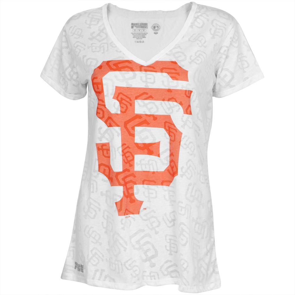 San Francisco Giants - Large Logo Juniors Burnout V-Neck T-Shirt Juniors T-Shirts San Francisco Giants LG White 