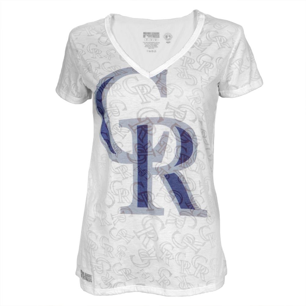 Colorado Rockies - Large Logo Juniors Burnout V-Neck T-Shirt Juniors T-Shirts Colorado Rockies SM White 