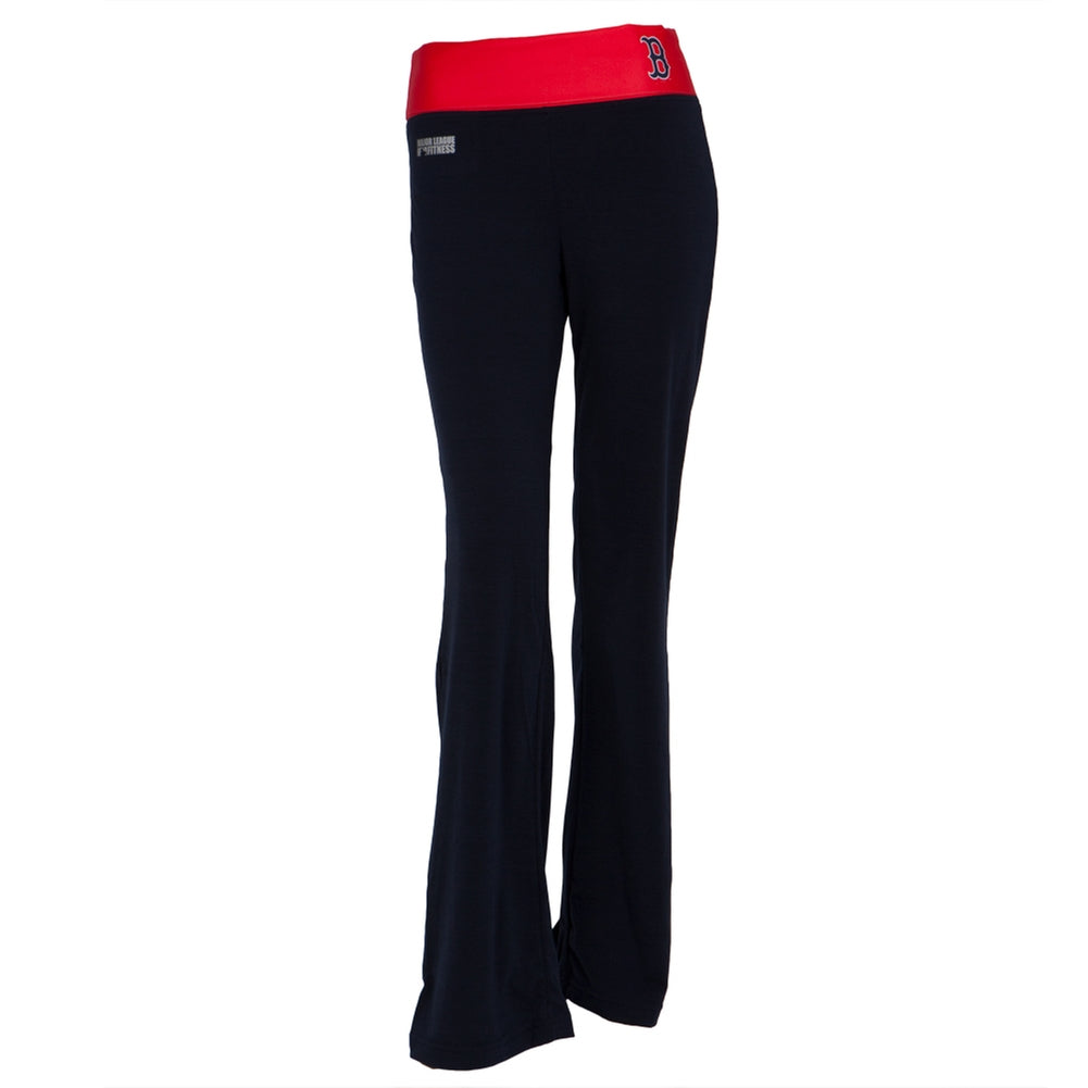 Boston Red Sox - Flip Down Waistband Logo Juniors Yoga Pants Women's Yoga Pants Boston Red Sox LG Blue 