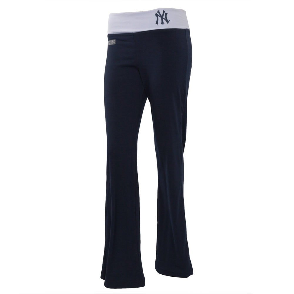 New York Yankees - Flip Down Waistband Logo Juniors Yoga Pants Women's Yoga Pants New York Yankees LG Blue 