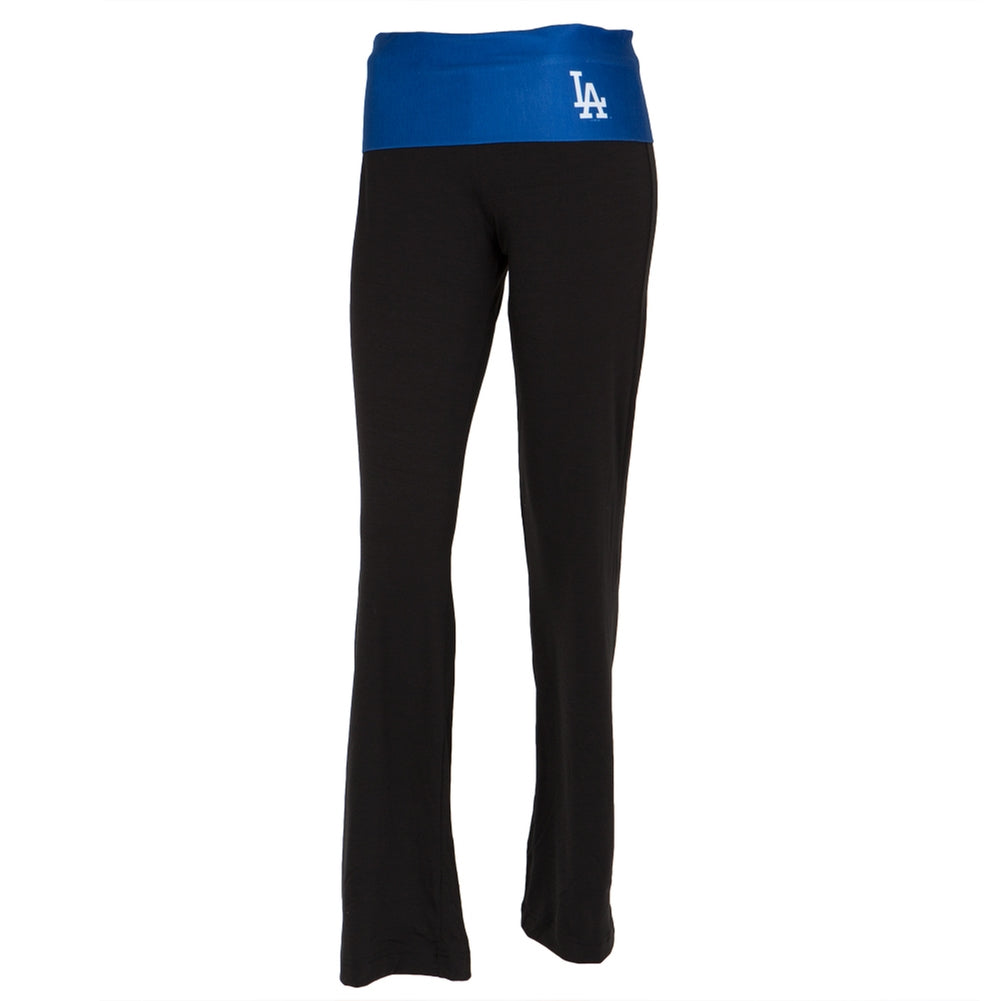 Los Angeles Dodgers - Flip Down Waistband Logo Juniors Yoga Pants Women's Yoga Pants Los Angeles Dodgers SM Black