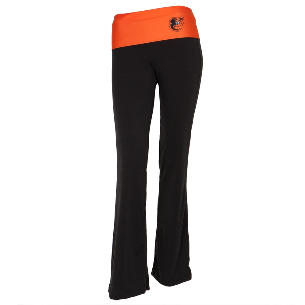 Baltimore Orioles - Flip Down Waistband Logo Juniors Yoga Pants Women's Yoga Pants Baltimore Orioles LG Black 