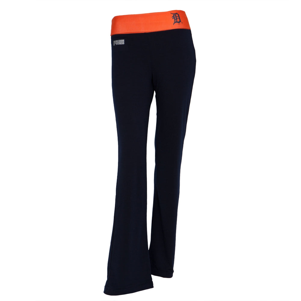 Detroit Tigers - Flip Down Waistband Logo Juniors Yoga Pants Women's Yoga Pants Detroit Tigers LG Blue 