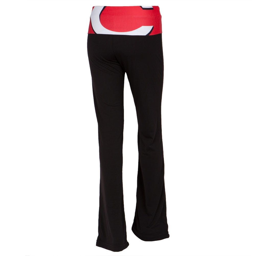 Cincinnati Reds - Flip Down Waistband Logo Juniors Yoga Pants Women's Yoga Pants Cincinnati Reds   