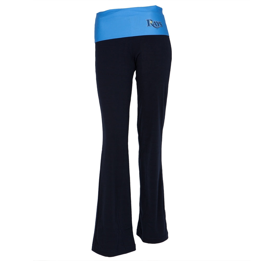 Tampa Bay Devil Rays - Flip Down Waistband Logo Juniors Yoga Pants Women's Yoga Pants Tampa Bay Devil Rays LG Blue 