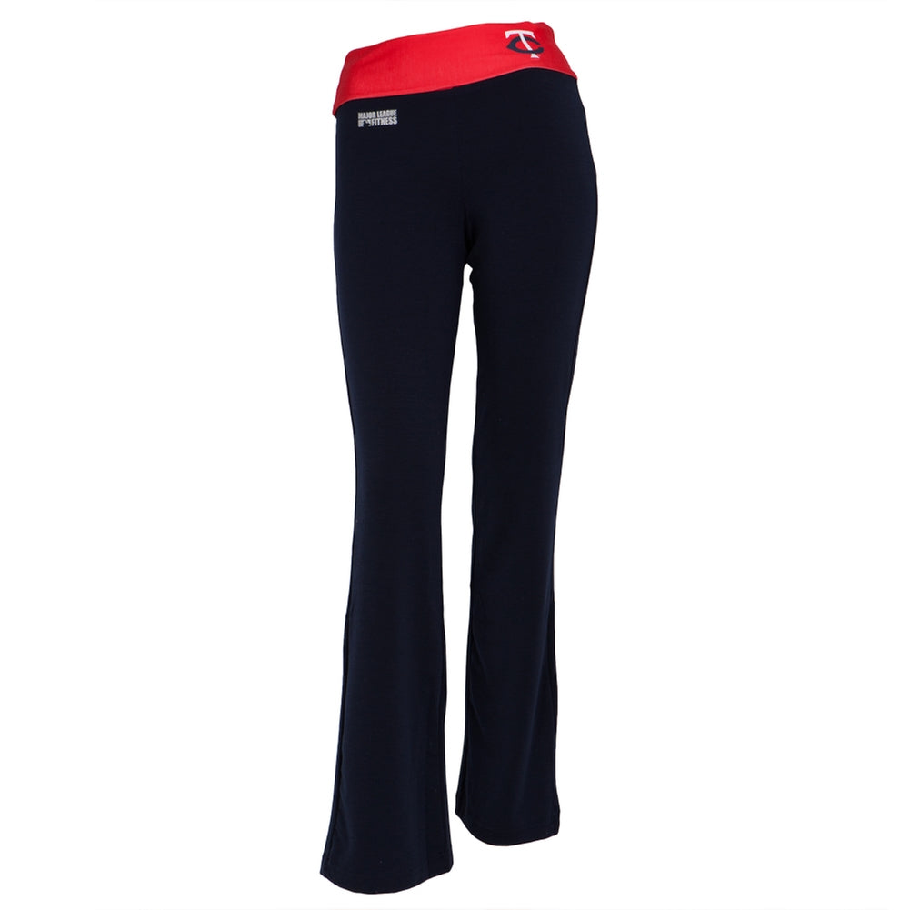 Minnesota Twins - Flip Down Waistband Logo Juniors Yoga Pants Women's Yoga Pants Minnesota Twins LG Blue 