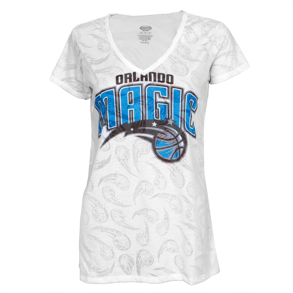 Orlando Magic - Large Logo Juniors Burnout V-Neck T-Shirt Juniors T-Shirts Orlando Magic MD White 