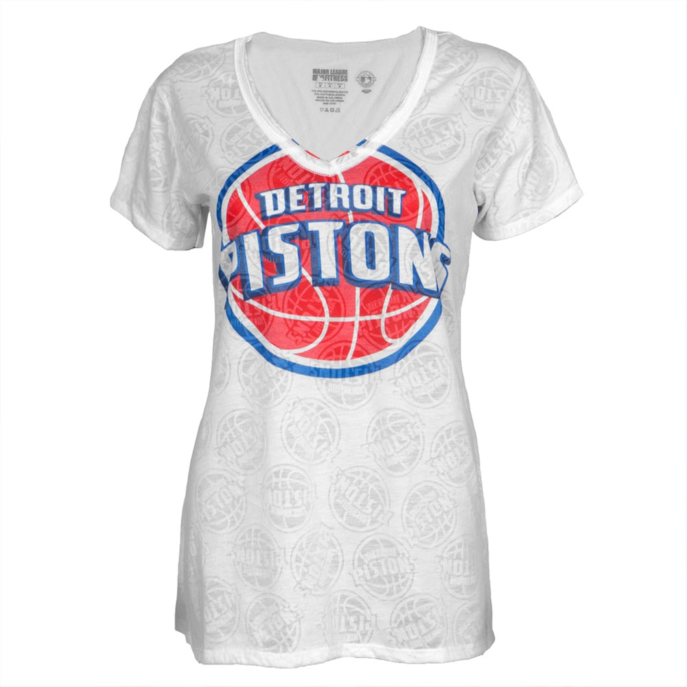 Detroit Pistons - Large Logo Juniors Burnout V-Neck T-Shirt Juniors T-Shirts Detroit Pistons LG White 