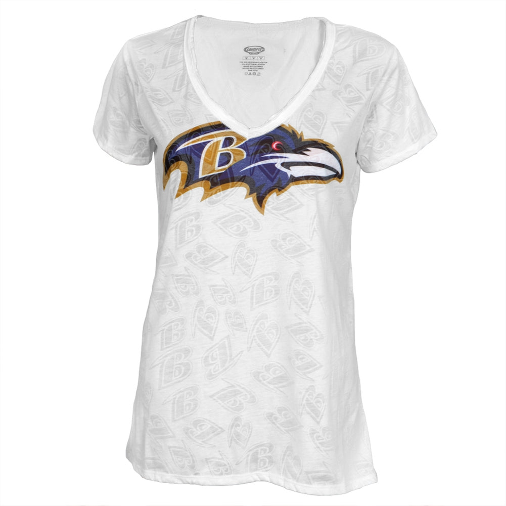 Baltimore Ravens - Large Logo Juniors Burnout V-Neck T-Shirt Juniors T-Shirts Baltimore Ravens SM White 