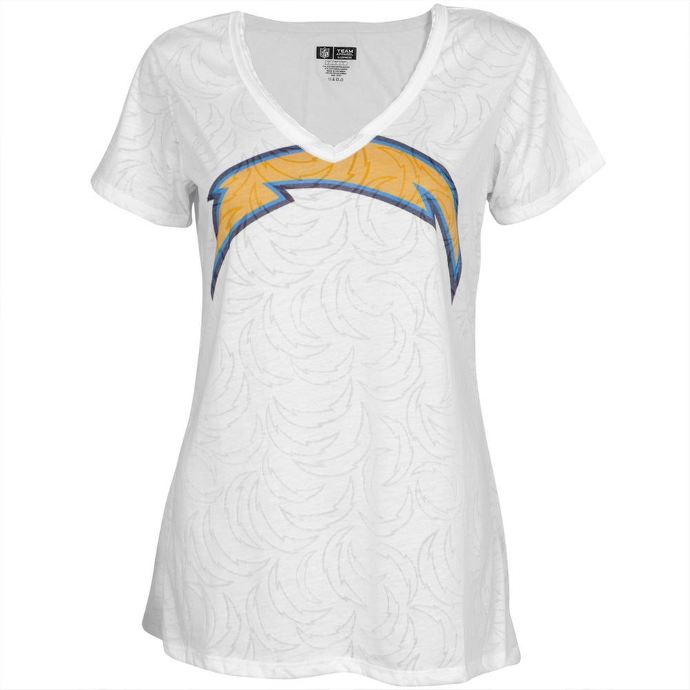 San Diego Chargers - Large Logo Juniors Burnout V-Neck T-Shirt Juniors T-Shirts San Diego Chargers MD White 