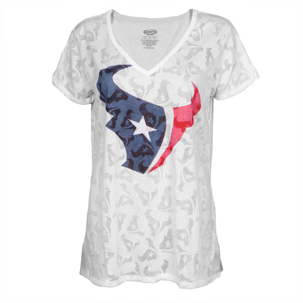 Houston Texans - Large Logo Juniors Burnout V-Neck T-Shirt Juniors T-Shirts Houston Texans SM White