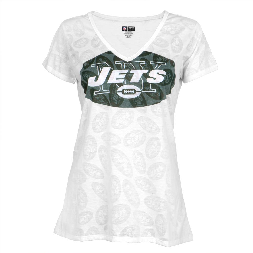 New York Jets Logo Juniors Burnout V-Neck T-Shirt Juniors T-Shirts New York Jets MD White 