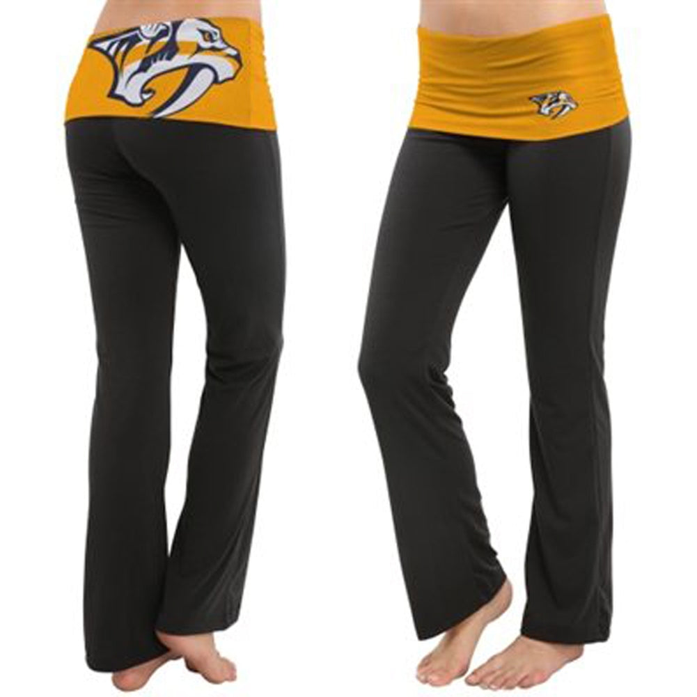 Nashville Predators - Flip Down Waistband Logo Juniors Yoga Pants Women's Yoga Pants Nashville Predators LG Blue 