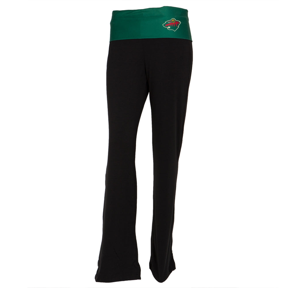 Minnesota Wild - Flip Down Waistband Logo Juniors Yoga Pants Women's Yoga Pants Minnesota Wild LG Black 