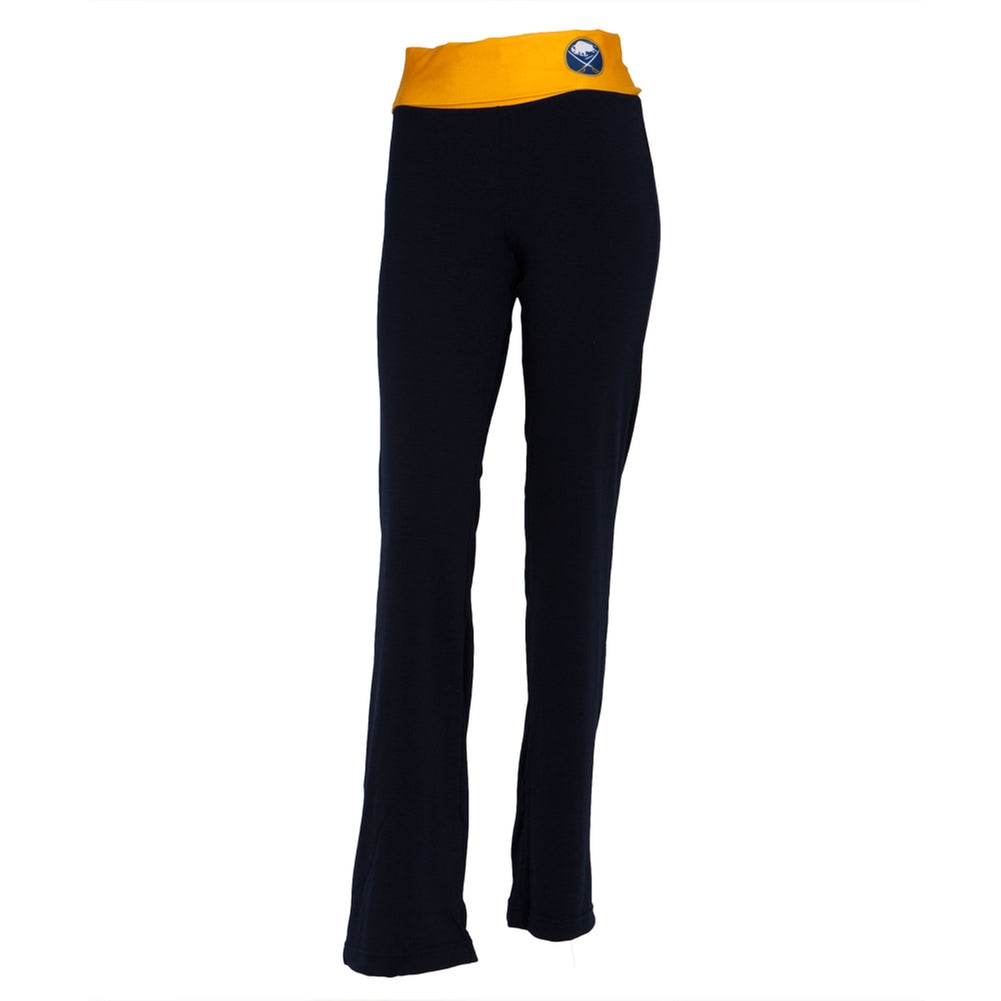 Buffalo Sabres - Flip Down Waistband Logo Juniors Yoga Pants Women's Yoga Pants Buffalo Sabres LG Blue 