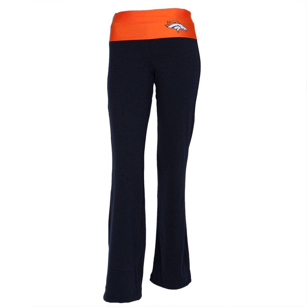 Denver Broncos - Flip Down Waistband Logo Juniors Yoga Pants Women's Yoga Pants Denver Broncos MD Blue