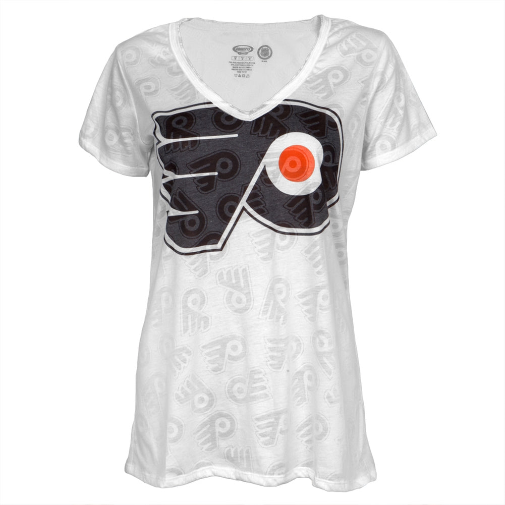 Philadelphia Flyers - Large Logo Juniors Burnout V-Neck T-Shirt Juniors T-Shirts Penn State Nittany Lions LG White 