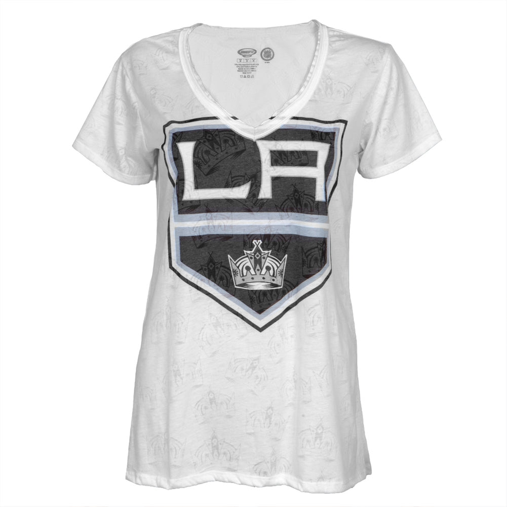 Los Angeles Kings - Large Logo Juniors Burnout V-Neck T-Shirt Juniors T-Shirts Los Angeles Kings LG White 