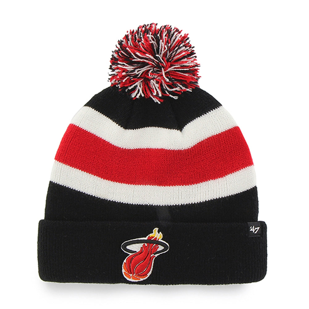 Miami Heat - Logo Breakaway Black Pom Pom Beanie Knit Hats Old Glory OS Black 