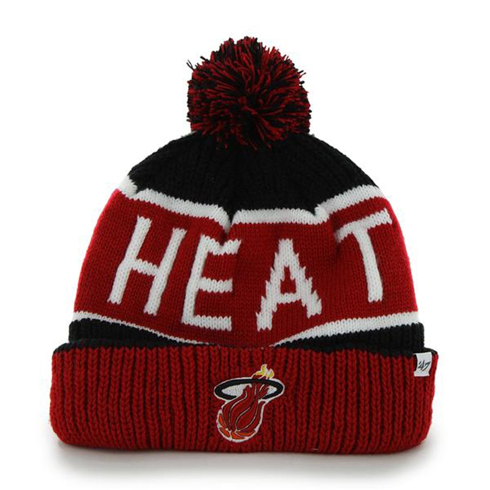 Miami Heat - Logo Calgary Red and Black Pom Pom Beanie Knit Hats Old Glory OS Red 