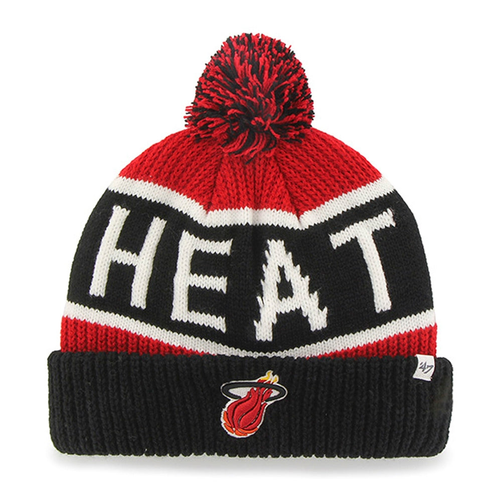 Miami Heat - Logo Calgary Black and Red Pom Pom Beanie Knit Hats Old Glory OS Black 