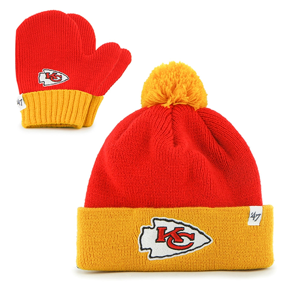 Kansas City Chiefs - Logo Bam Bam Toddler Pom Pom Beanie and Mitten Set Knit Hats Old Glory OS Red 