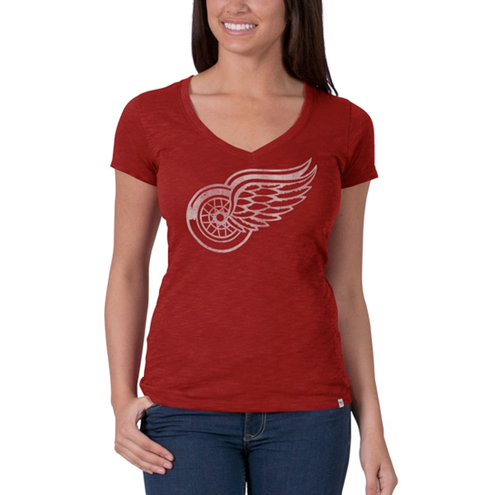 Detroit Red Wings - Logo Scrum Juniors Premium V-Neck T-Shirt Juniors T-Shirts Detroit Red Wings LG Red 