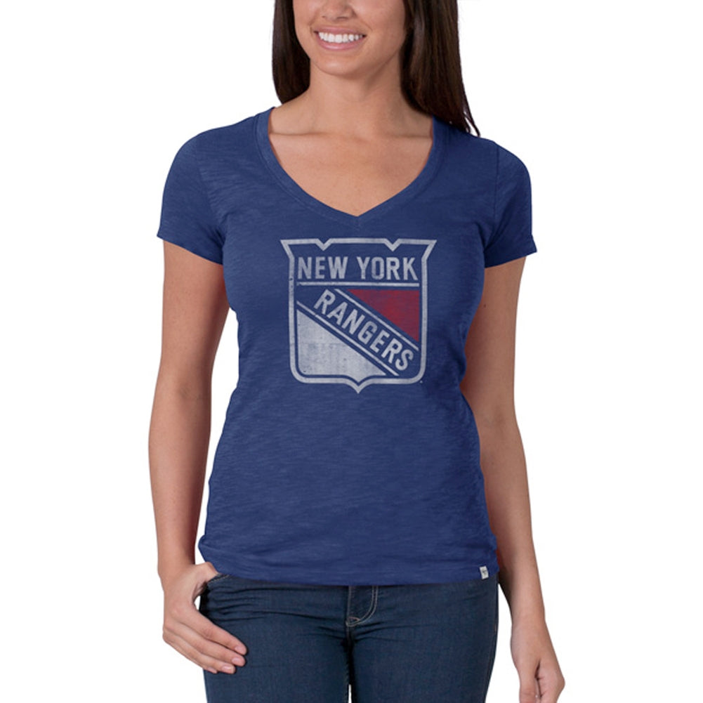 New York Rangers - Logo Scrum Juniors Premium V-Neck T-Shirt Juniors T-Shirts New York Rangers LG Blue 