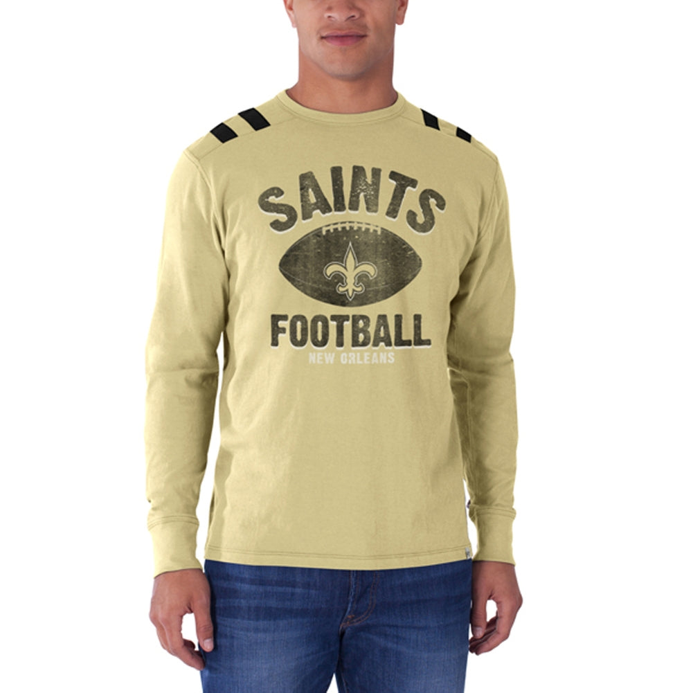 deadmansupplyco Vintage Football Shape - New Orleans Saints (Gold Saints Wordmark) Long Sleeve T-Shirt