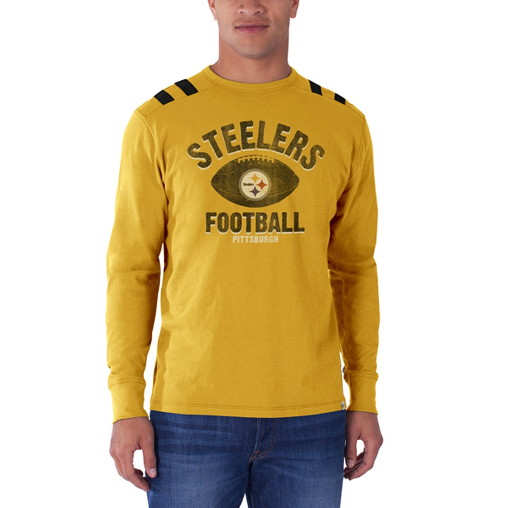 Men's Mitchell & Ness Heathered Gray Pittsburgh Steelers Historic Logo  Ultimate Play 3/4 Sleeve Raglan Henley T-Shirt