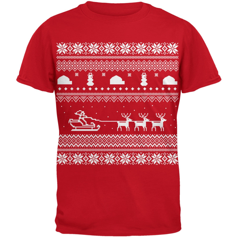 Santa Sleigh Ugly Christmas Sweater Youth T Shirt Youth T-Shirts Old Glory SM Red 