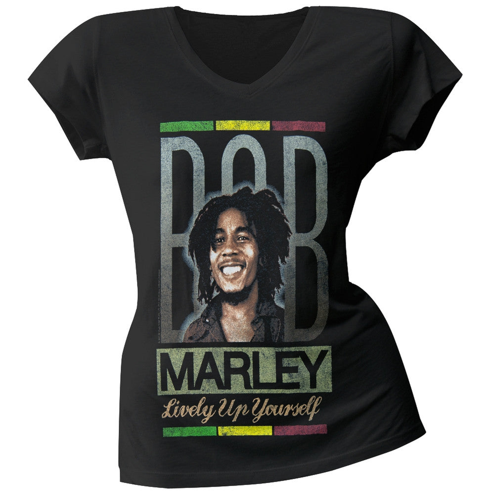 Bob Marley - Lively Up Portrait Juniors T-Shirt Juniors T-Shirts Bob Marley MD Black 