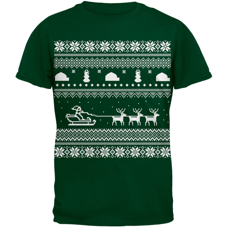 Santa Sleigh Ugly Christmas Sweater Youth T Shirt Youth T-Shirts Old Glory SM Dark Green 