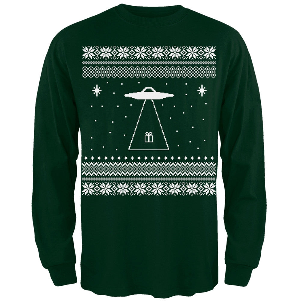 Alien Beam Ugly XMAS Sweater Black Adult Long Sleeve T-Shirt Men's Long Sleeves Old Glory 2XL Dark Green 