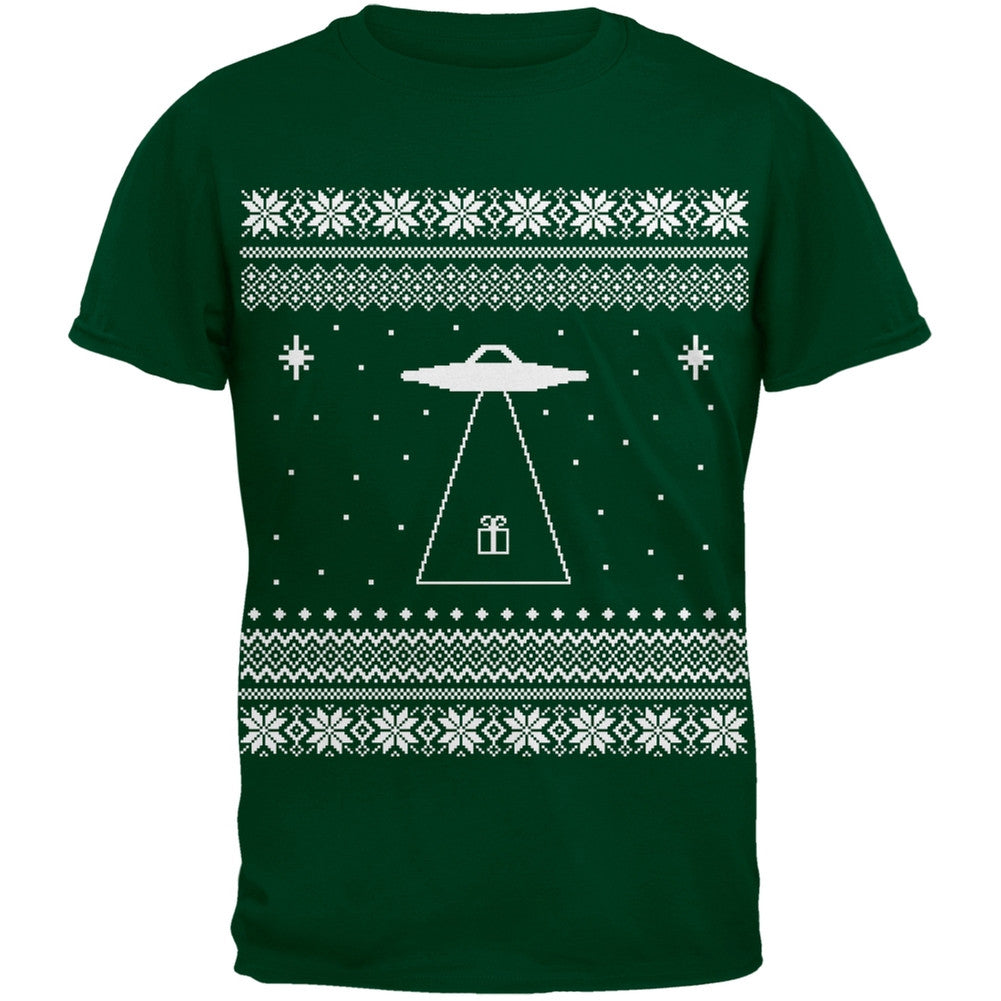 Alien Beam Ugly Christmas Sweater Green Youth T-Shirt Youth T-Shirts Old Glory LG Dark Green 