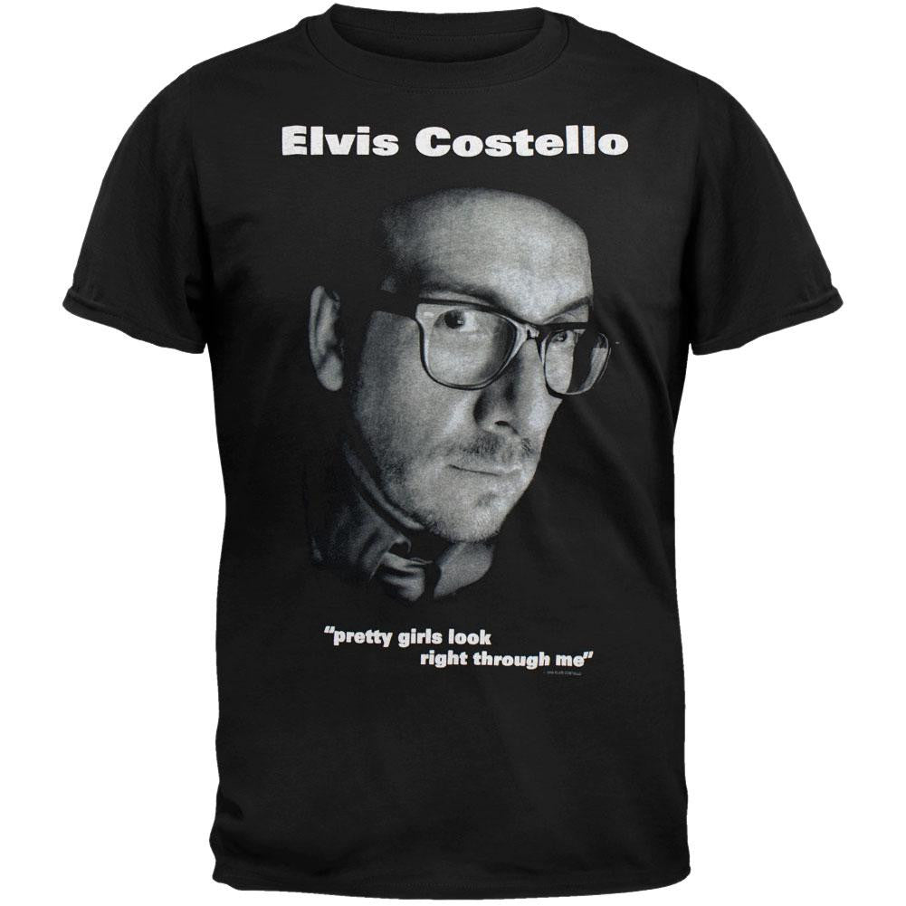 Elvis Costello - Look Photo Black T-Shirt Men's T-Shirts Elvis Costello XL Black 