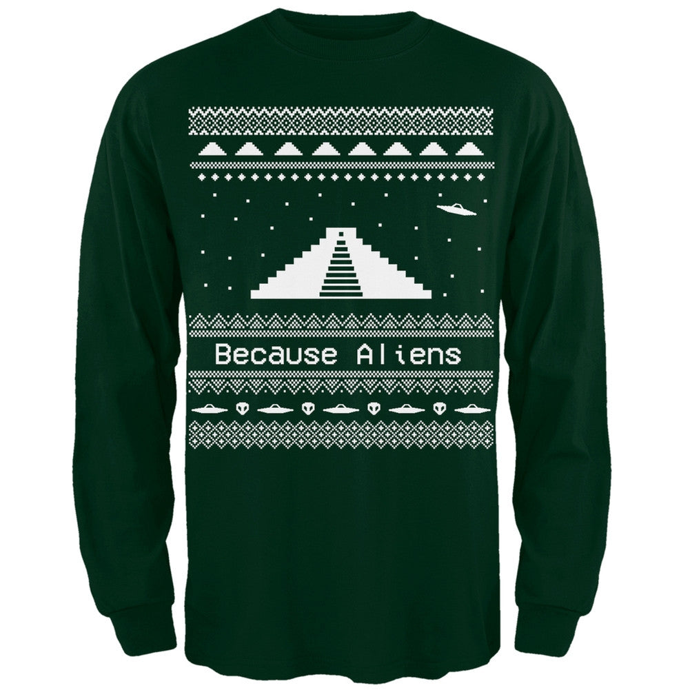 Pyramid Aliens Ugly Christmas Sweater Black Adult Long Sleeve T-Shirt Men's Long Sleeves Old Glory 2XL Dark Green 