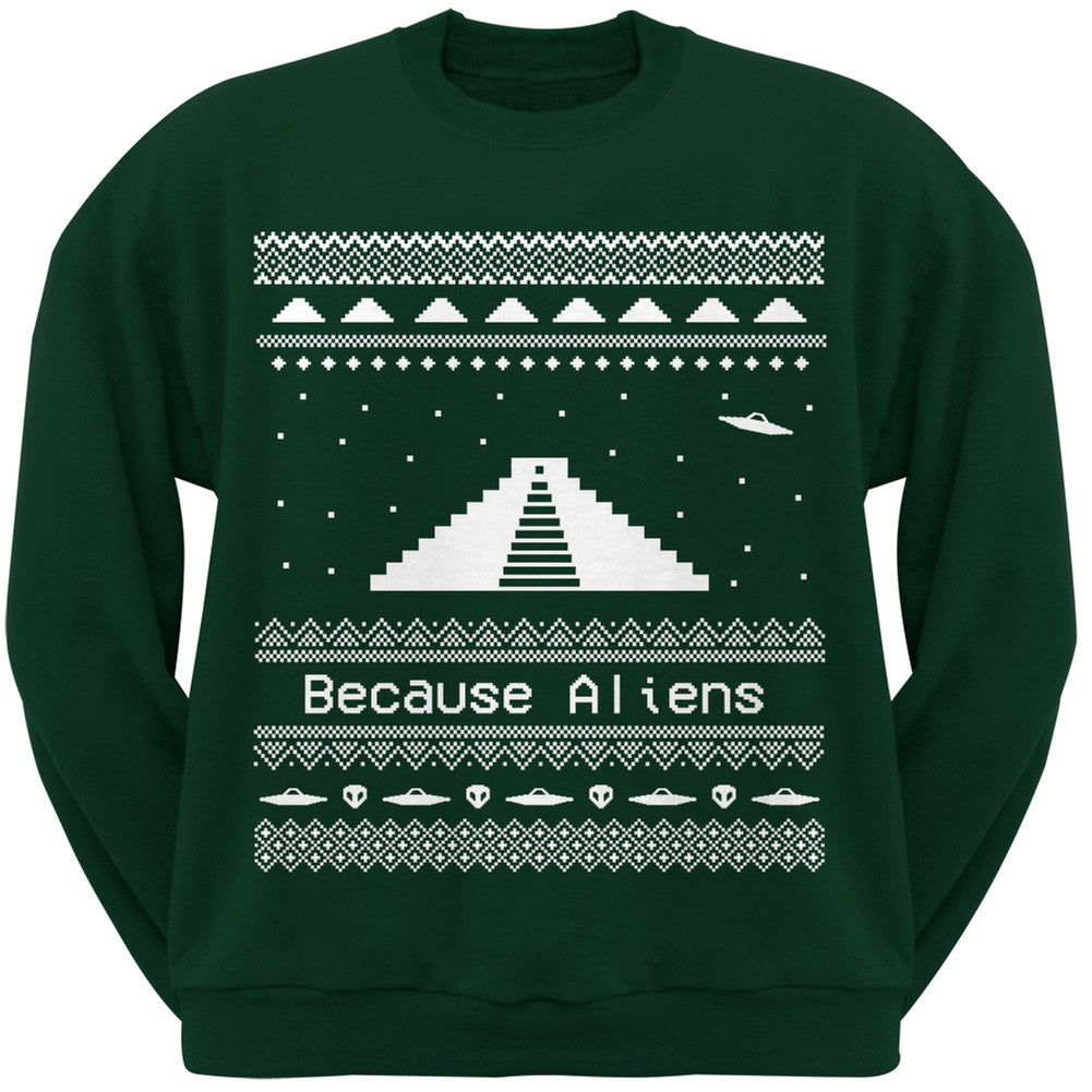 Pyramid Aliens Ugly Christmas Sweater Black Adult Sweatshirt Men's Sweatshirts Old Glory 2XL Dark Green 