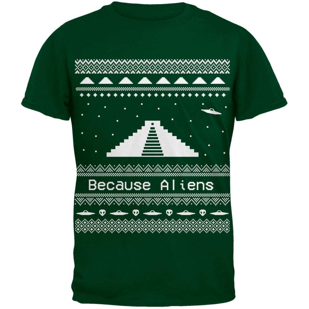 Pyramid Aliens Ugly Christmas Sweater Green Youth T-Shirt Youth T-Shirts Old Glory LG Dark Green 