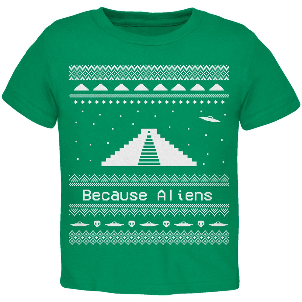 Pyramid Aliens Ugly Christmas Sweater Green Toddler T-Shirt Toddler T-Shirts Old Glory 2T Green 