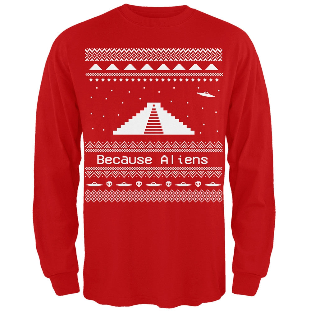 Pyramid Aliens Ugly Christmas Sweater Black Adult Long Sleeve T-Shirt Men's Long Sleeves Old Glory 2XL Red 