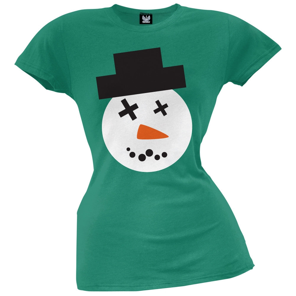 Big Snowman Face Ugly Christmas Sweater Juniors T-Shirt Juniors T-Shirts Old Glory 2XL Green 